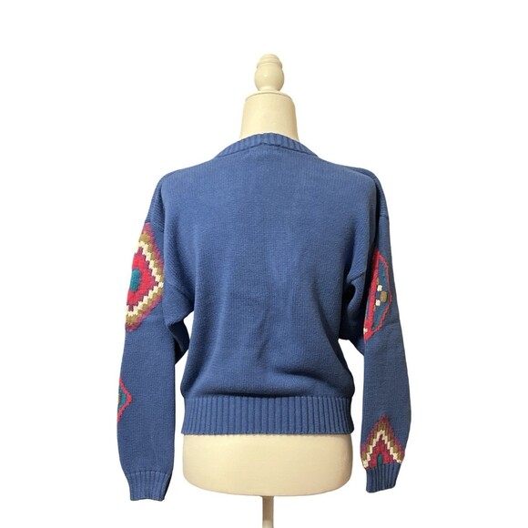 🔥 VINTAGE MERONA Y2K Intarsia Cardigan Folk Diamonds S GUC ! 🔥 - Picture 3 of 12